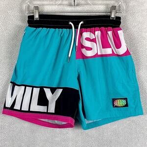 VTG Slunks Shorts Mens XS Blue Pink Family Performance Lined Beach Volleyball